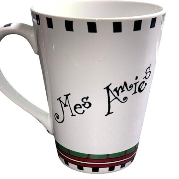 Set Of 3 Mes Amies Ceramic Mugs With Chic Cafè Design Black & White - Picture 7 of 14